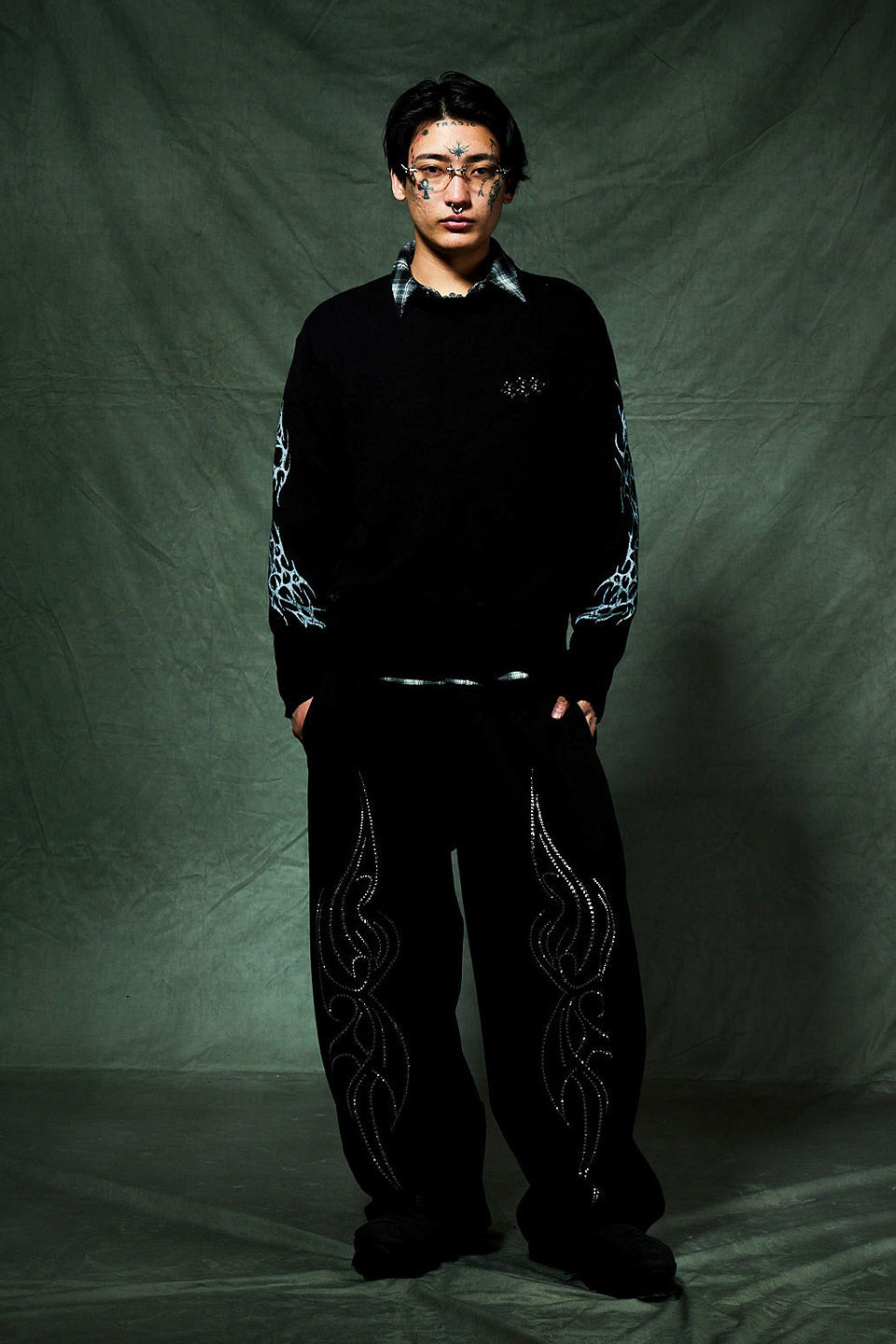 Distressed Tribal Bones Crew Knit