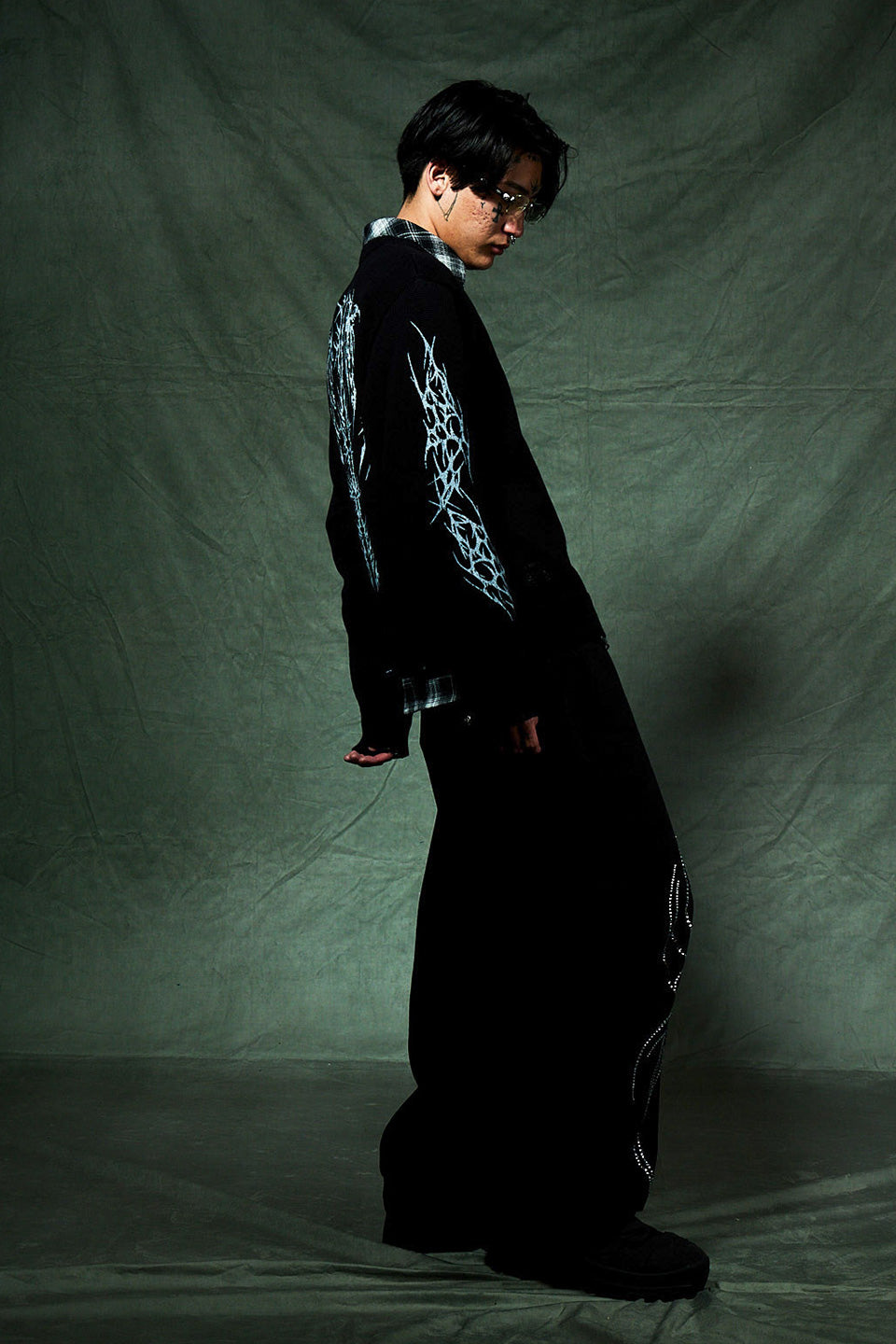 Distressed Tribal Bones Crew Knit
