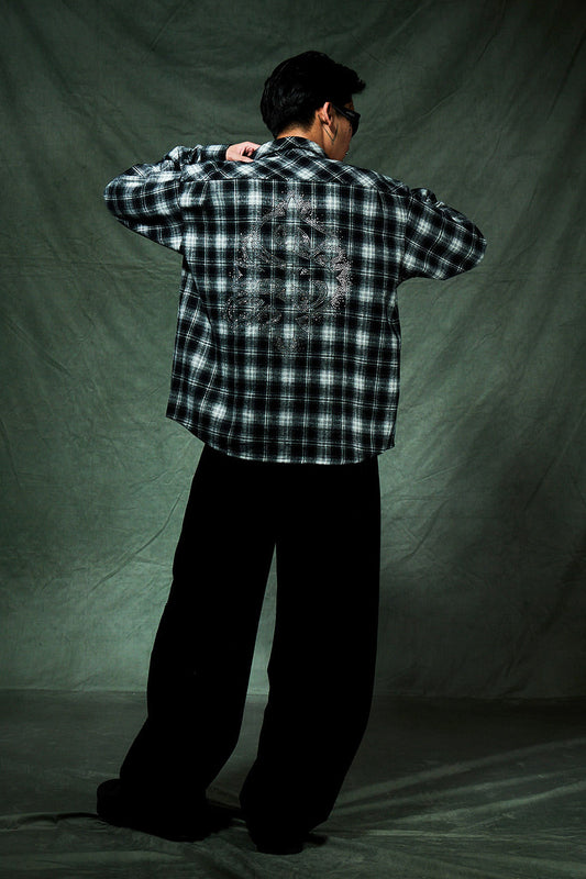 Cross Rhinestone Flannel Check Shirt