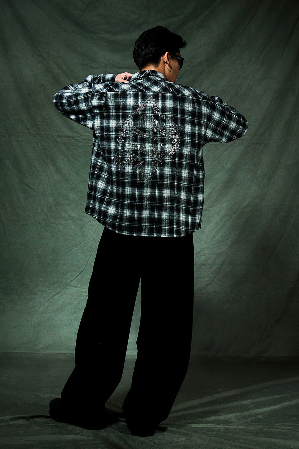 Cross Rhinestone Flannel Check Shirt