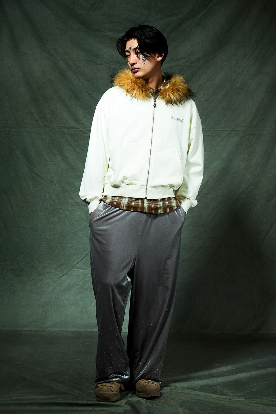 Faux Fur Cross Zip Hoodie