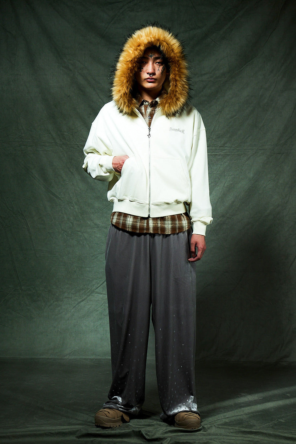 Micro Cross Rhinestone Velour Track Pants
