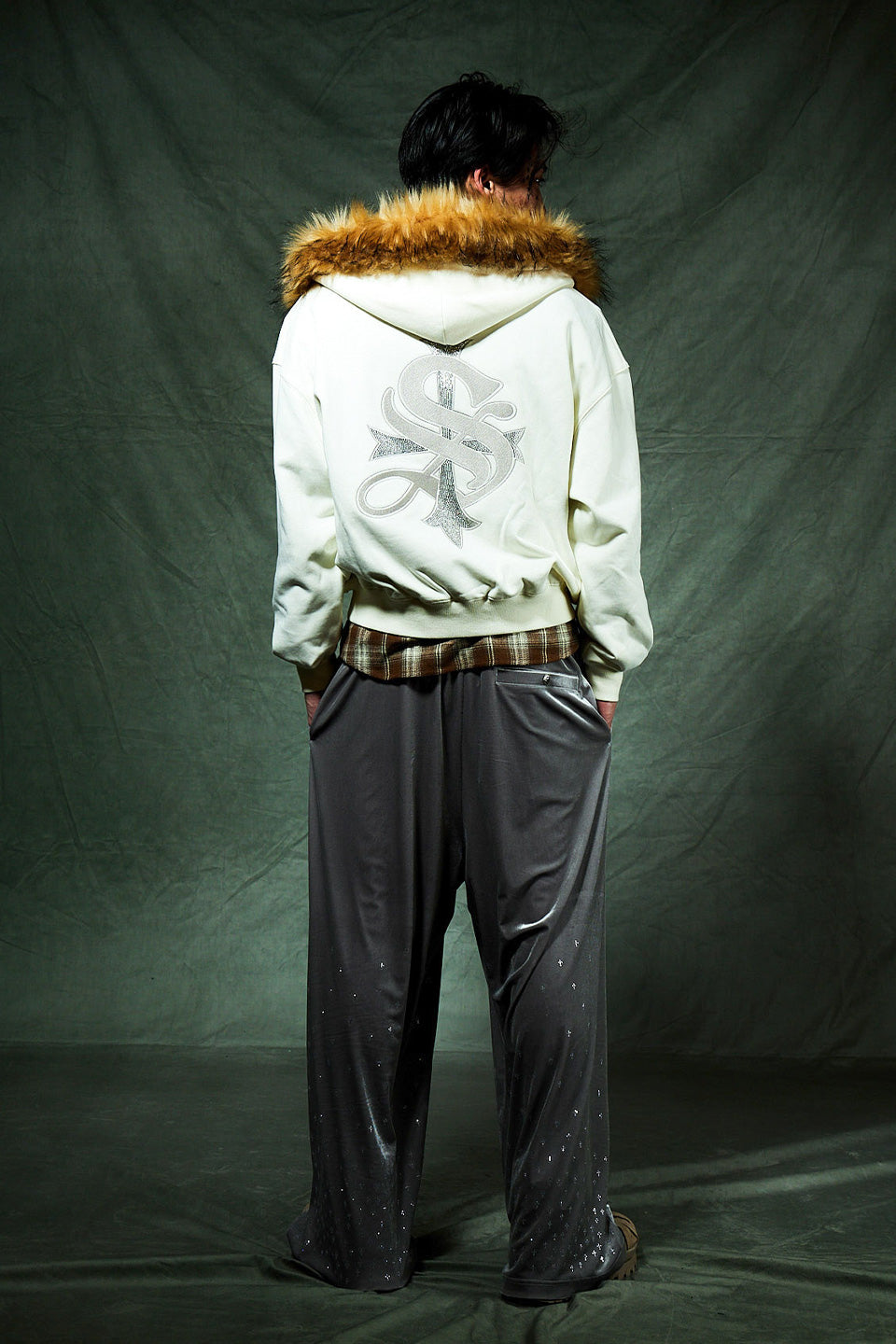 Micro Cross Rhinestone Velour Track Pants