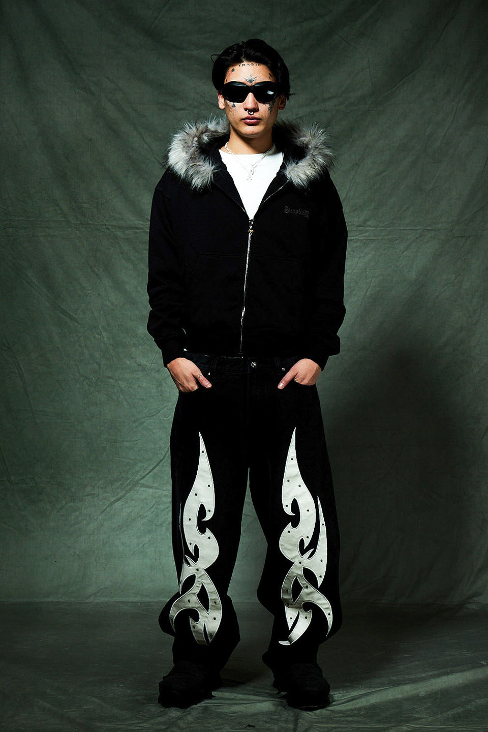 Faux Fur Cross Zip Hoodie