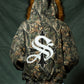 Tree Camo Faux Fur Cross Zip Hoodie