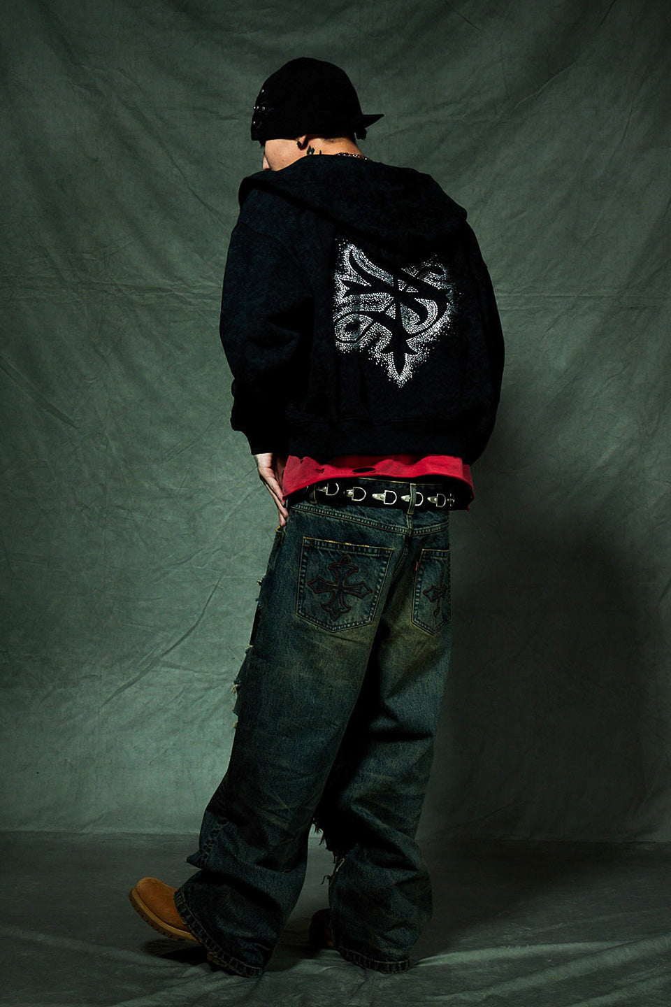 Cross Leather Patch Brim Knit Beanie