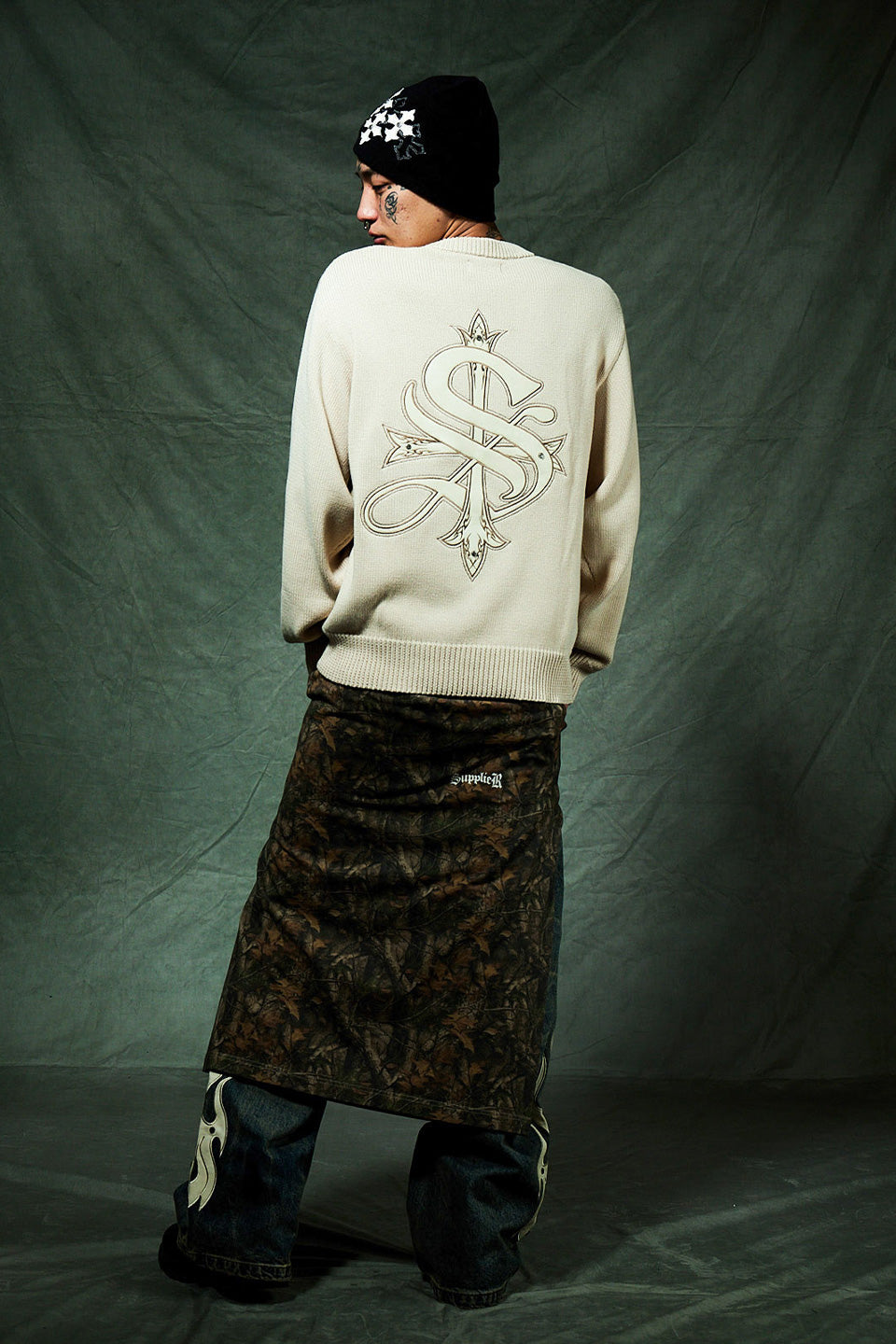 Multiple Cross Leather Patch Beanie