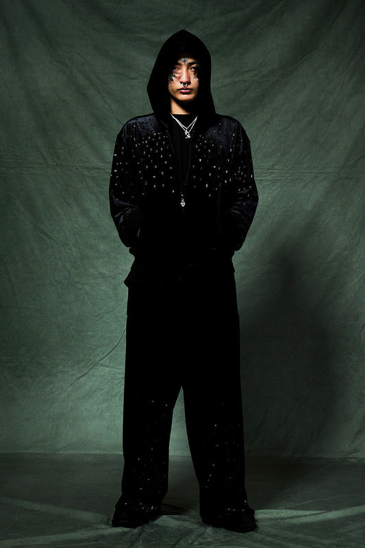 Micro Cross Rhinestone Velour Track Pants