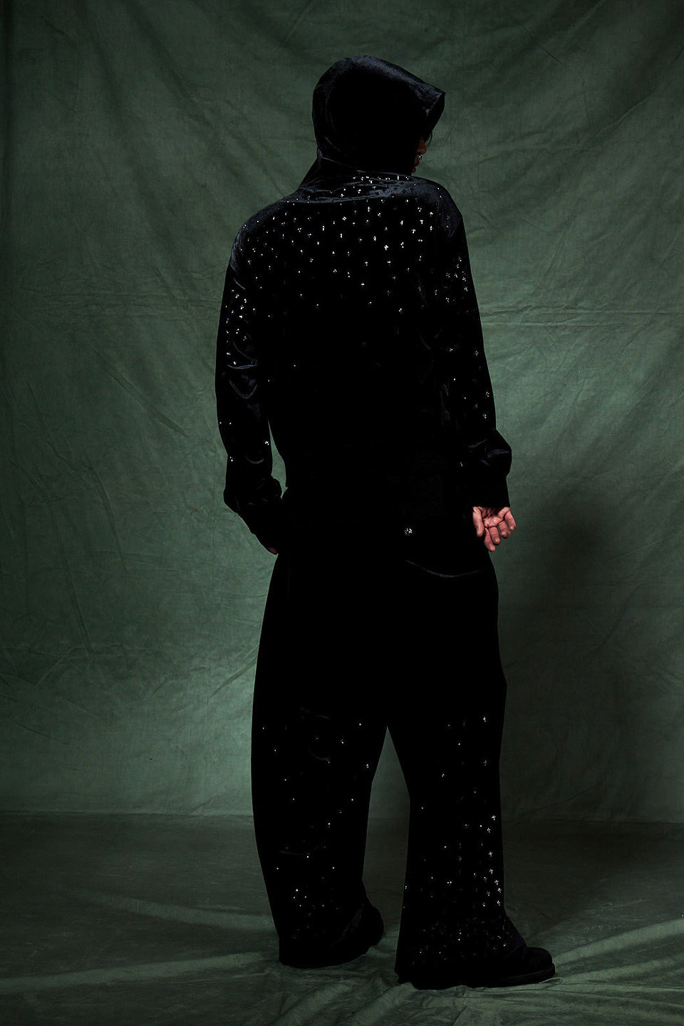 Micro Cross Rhinestone Velour Track Pants