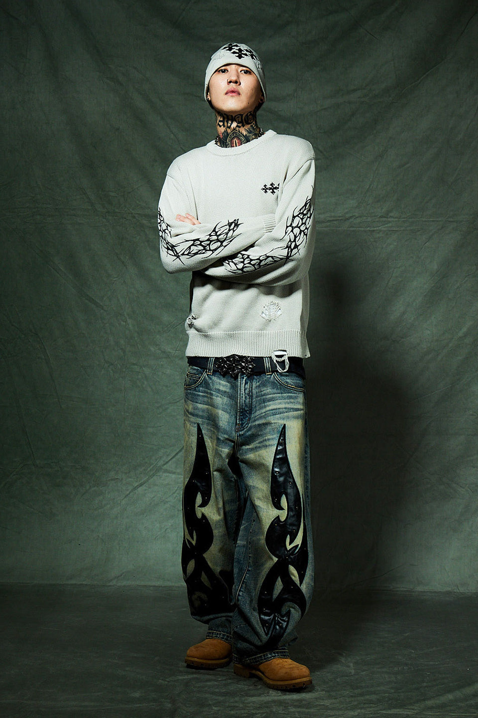 Distressed Tribal Bones Crew Knit