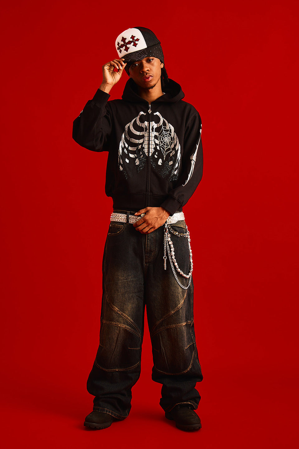 【予約商品】Noremid X Supplier Rhinestone Fire Bones Zip Hoodie【1月下旬お届け】