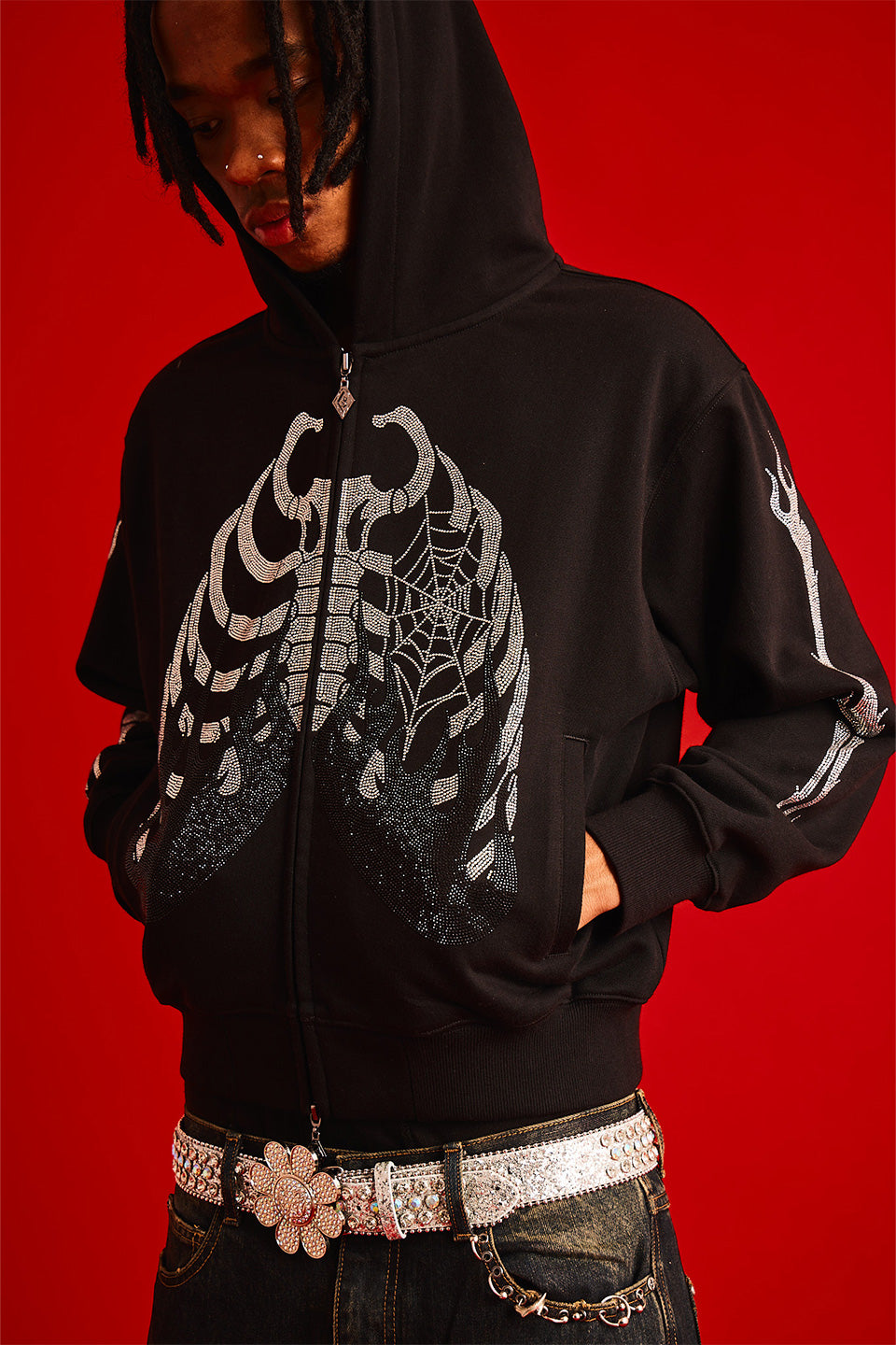 【予約商品】Noremid X Supplier Rhinestone Fire Bones Zip Hoodie【1月下旬お届け】