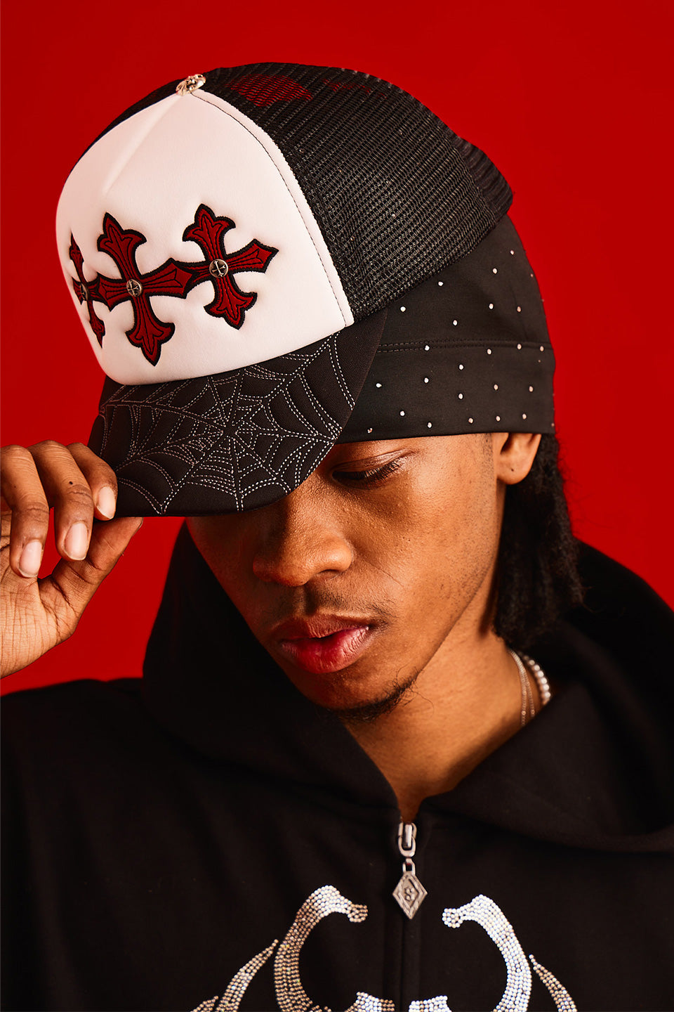 【予約商品】Noremid X Supplier Spier Web Cross Leather Patch Mesh Cap【1月下旬お届け】