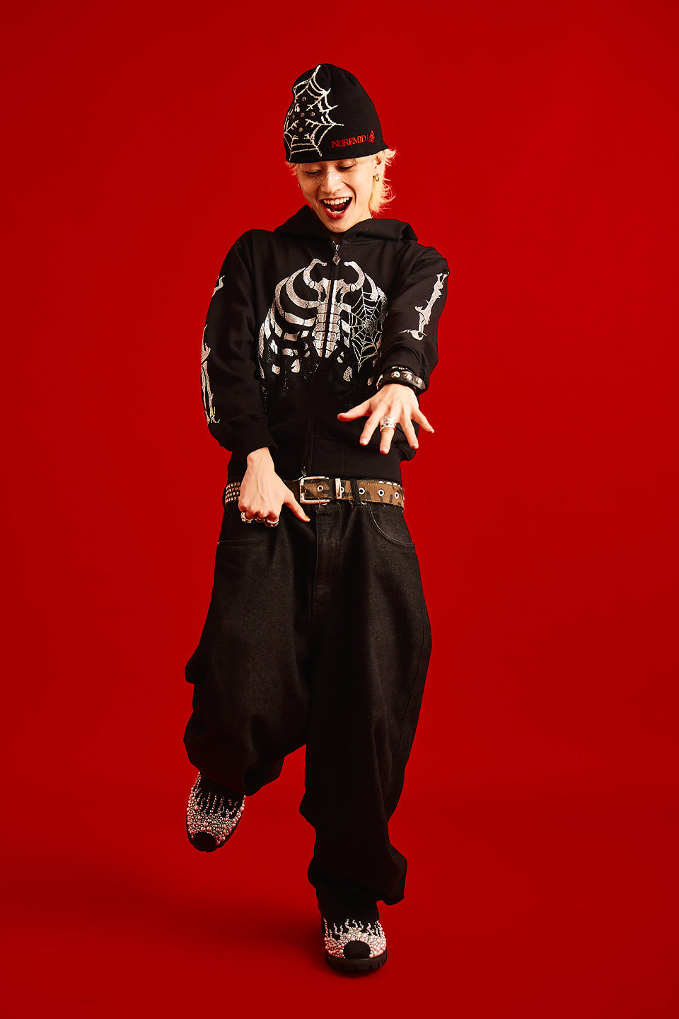 【予約商品】Noremid X Supplier Rhinestone Fire Bones Zip Hoodie【1月下旬お届け】