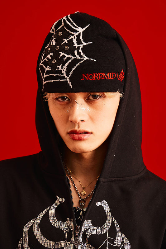 【予約商品】Noremid X Supplier Spider Web Cross Leather Patch Beanie【2月上旬〜中旬お届け】