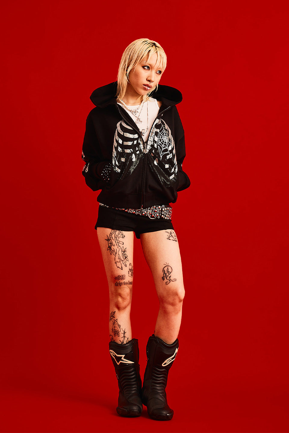 【予約商品】Noremid X Supplier Rhinestone Fire Bones Zip Hoodie【1月下旬お届け】