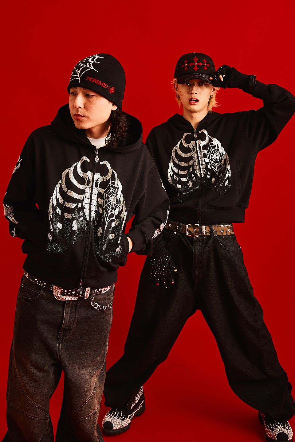 【予約商品】Noremid X Supplier Rhinestone Fire Bones Zip Hoodie【1月下旬お届け】