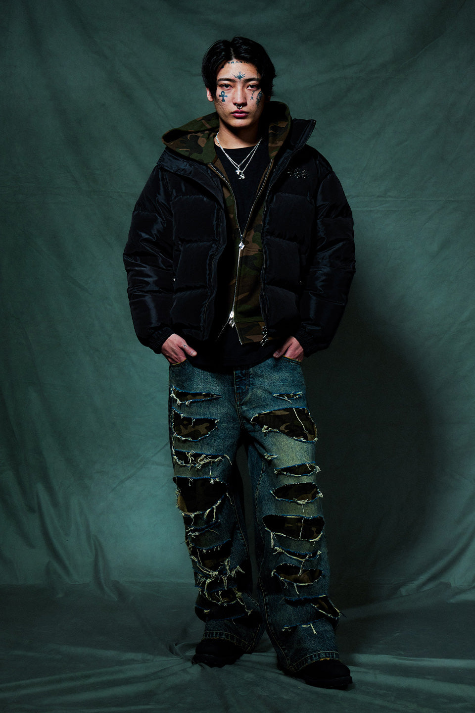 Camouflage Double Layer Baggy Denim
