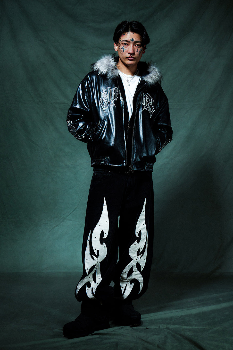 Studded Tribal Faux Leather Jacket