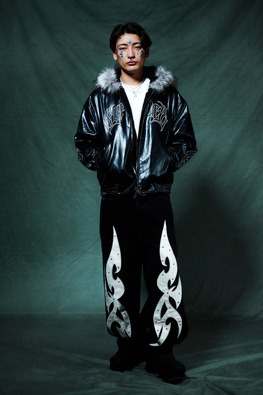 Studded Tribal Faux Leather Jacket