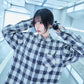 【I don't go to the moon】 Rhinestone Check Shirt