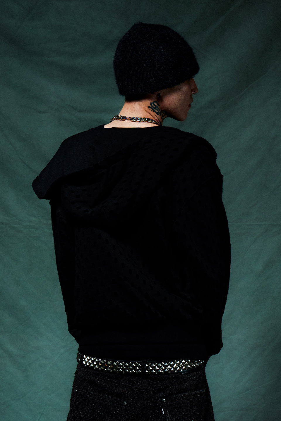 Punched-Out Double Layer Hood Zip Up