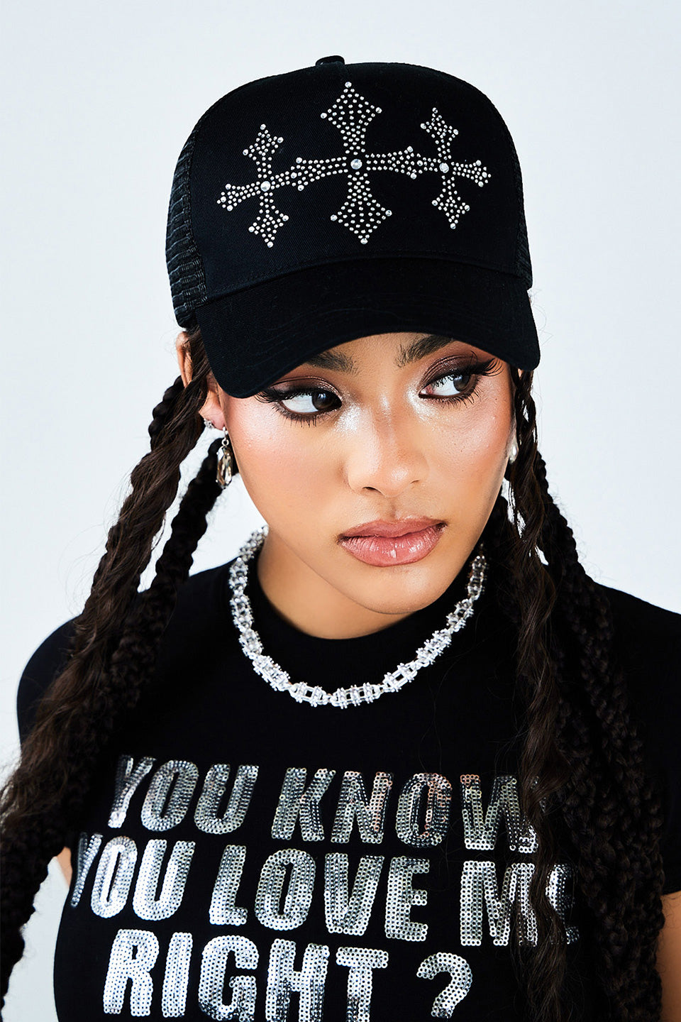 Shiny Cross Rhinestone Mesh Cap｜SupBaby by SUPPLIER｜キャップ