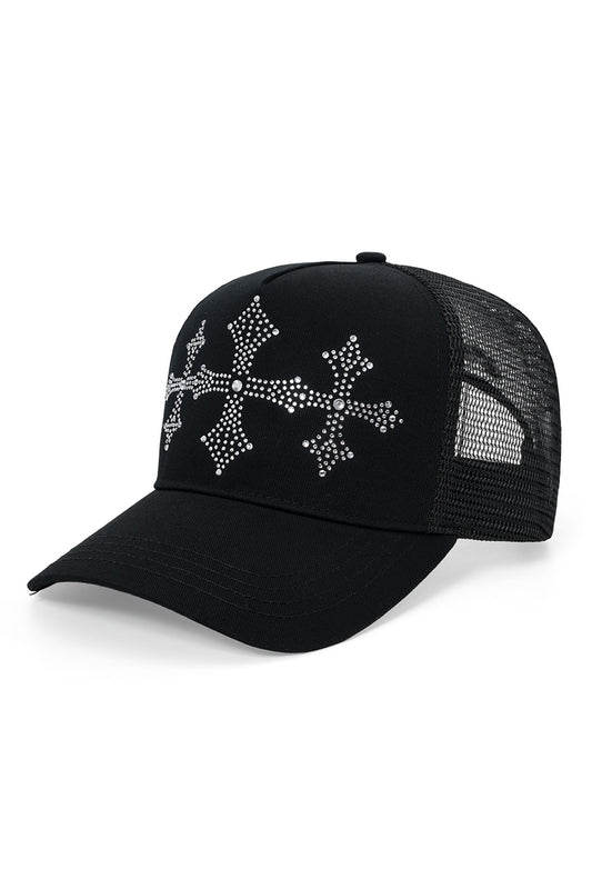 Shiny Cross Rhinestone Mesh Cap