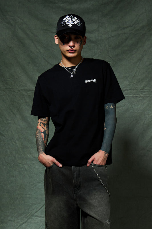 Cross Tee Black & Crystal (Slim Silhouette)