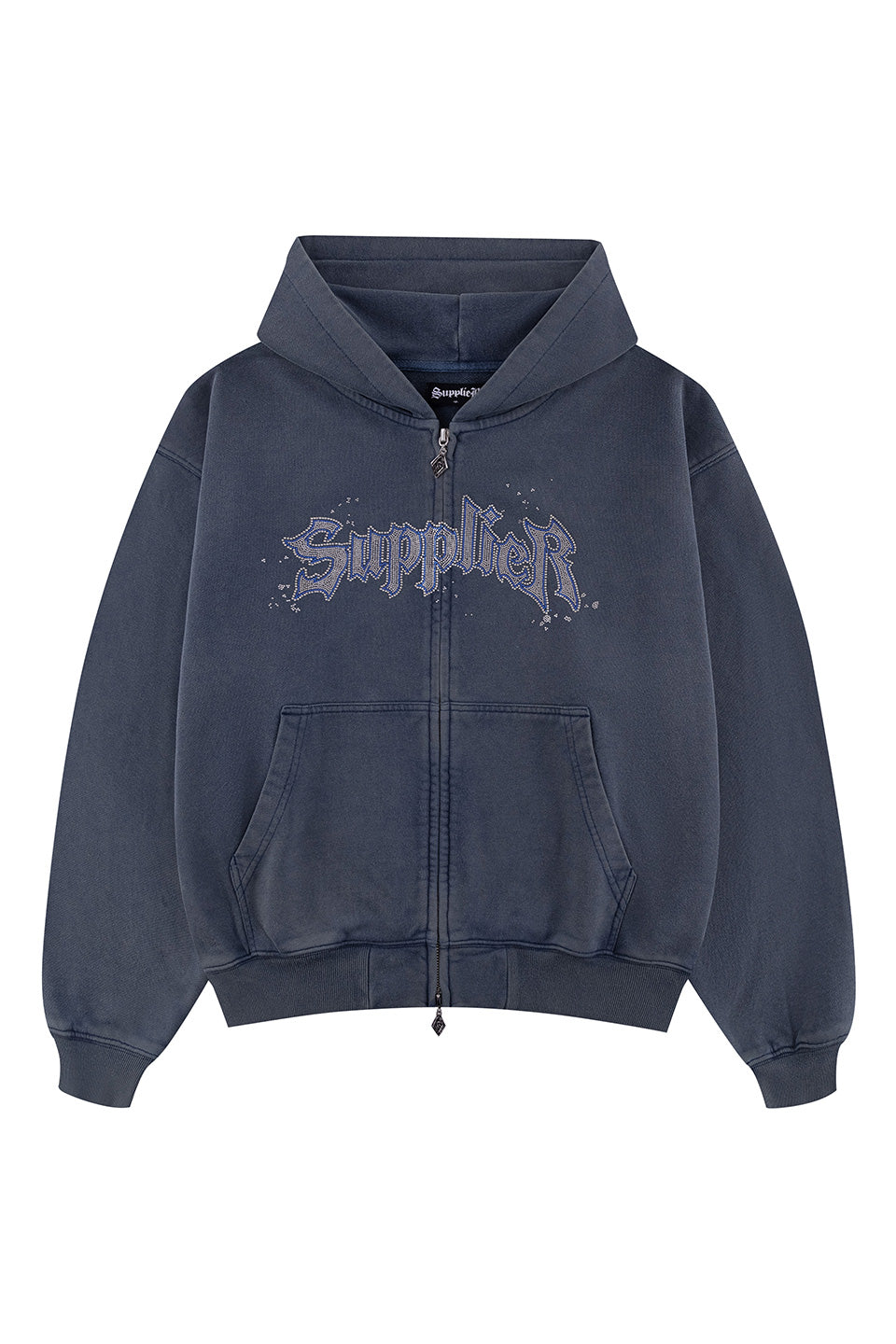 Splash Rhinestone Iron Logo Zip Hoodie