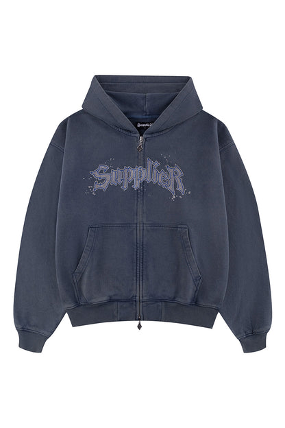 Splash Rhinestone Iron Logo Zip Hoodie