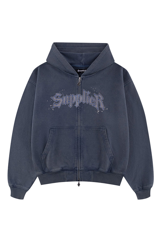 Splash Rhinestone Iron Logo Zip Hoodie