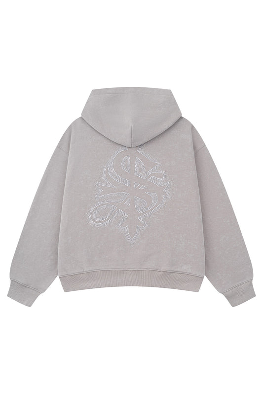 Spray Cross Rhinestone Zip Hoodie