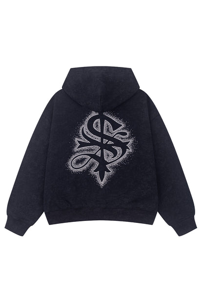 Spray Cross Rhinestone Zip Hoodie