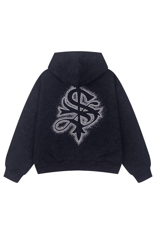 Spray Cross Rhinestone Zip Hoodie
