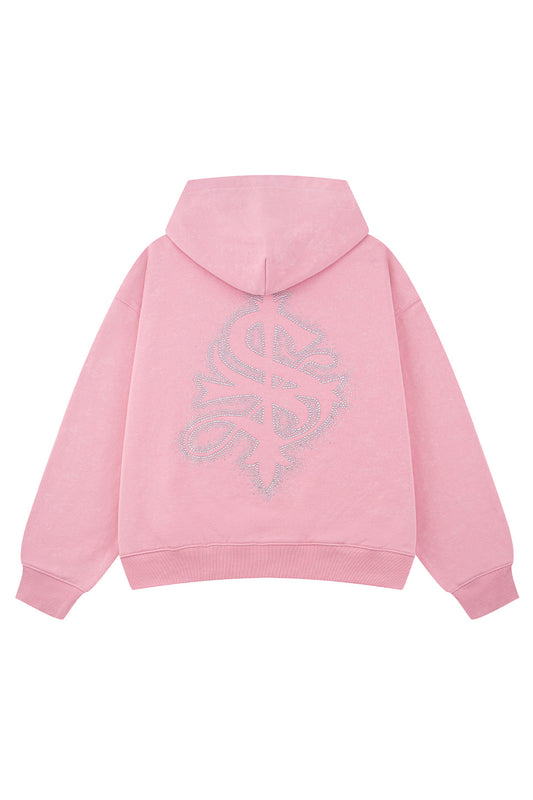Spray Cross Rhinestone Zip Hoodie