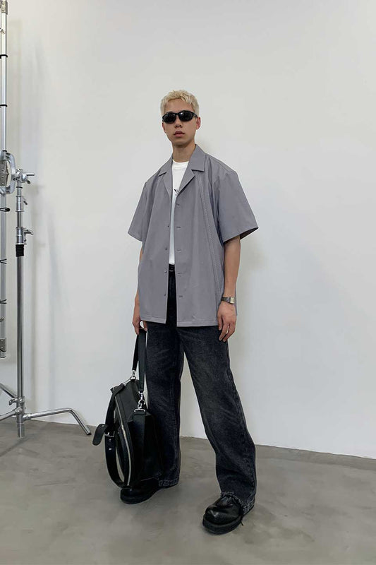 Structured Draped Short-Sleeved Shirt