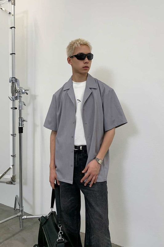 Structured Draped Short-Sleeved Shirt