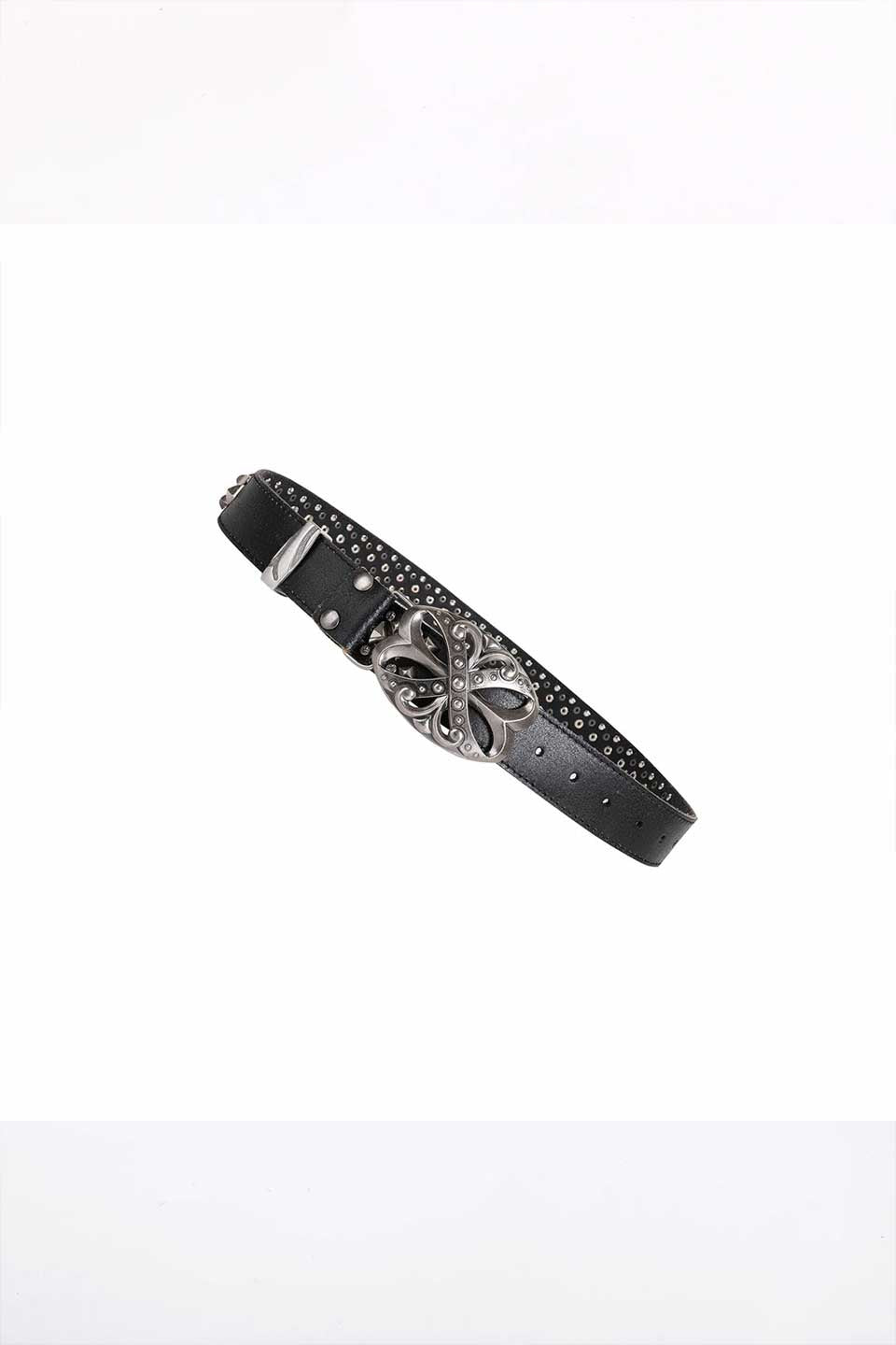 Studded Rhinestone Carved Buckle Leather Belt