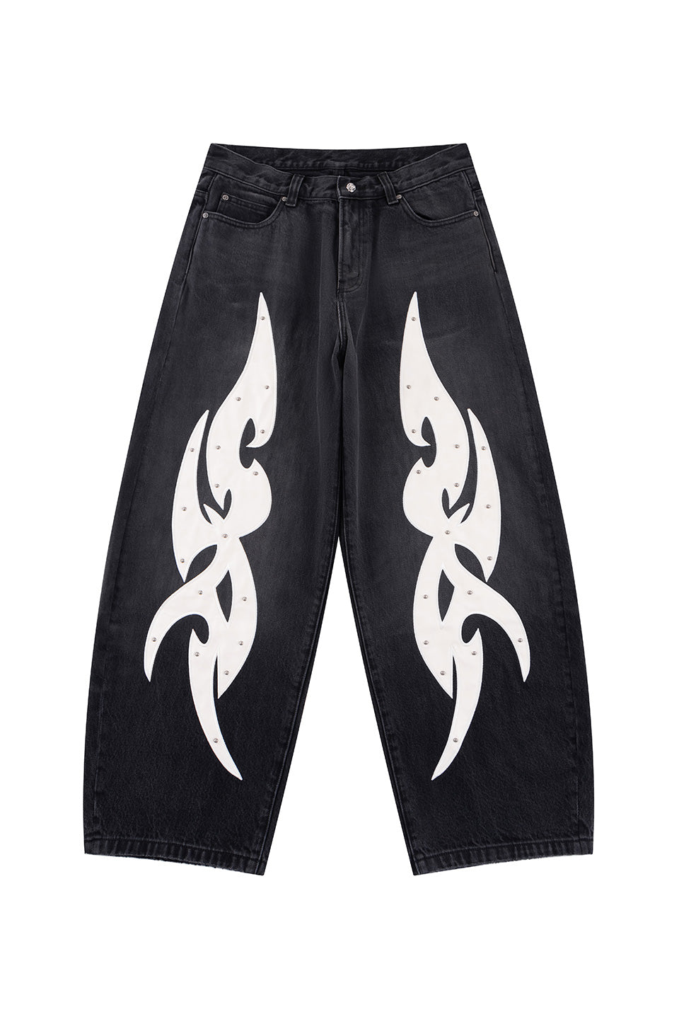 Studs Tribal Leather Patch Curve Denim