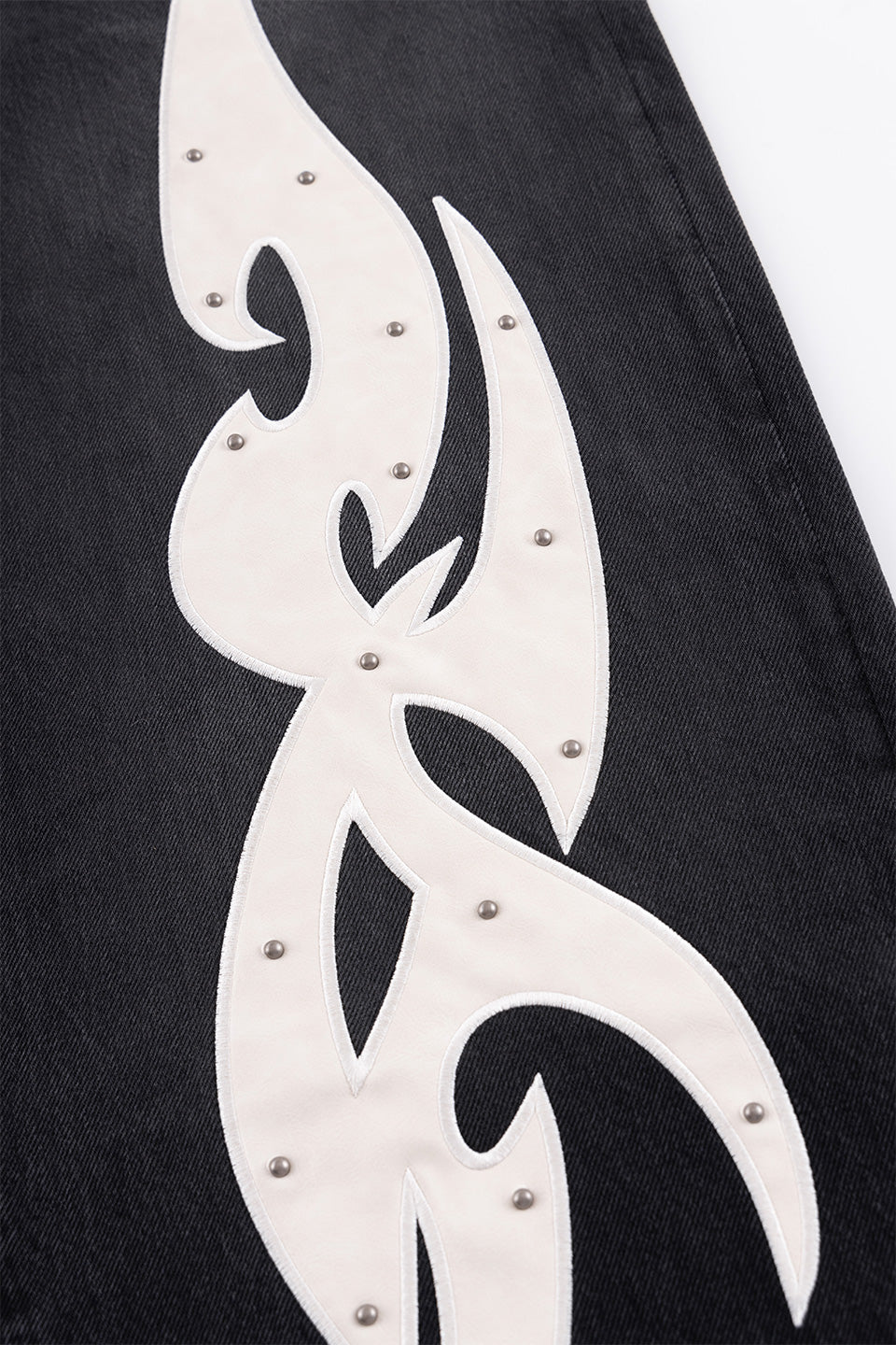 Studs Tribal Leather Patch Curve Denim