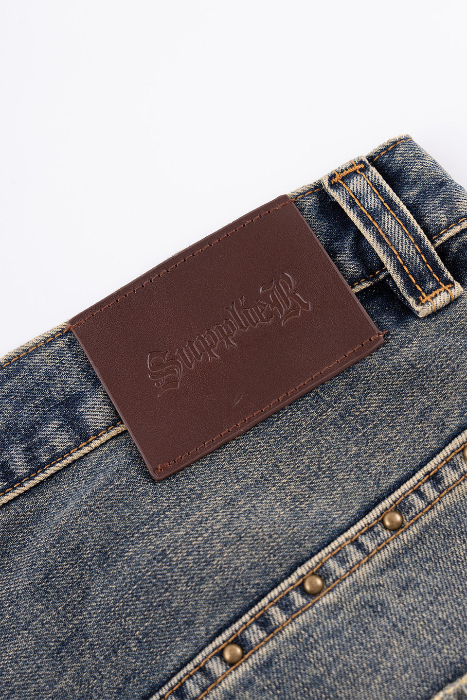 Studs Tribal Leather Patch Curve Denim