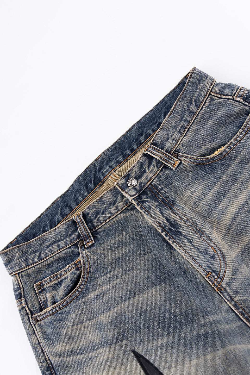 Studs Tribal Leather Patch Curve Denim