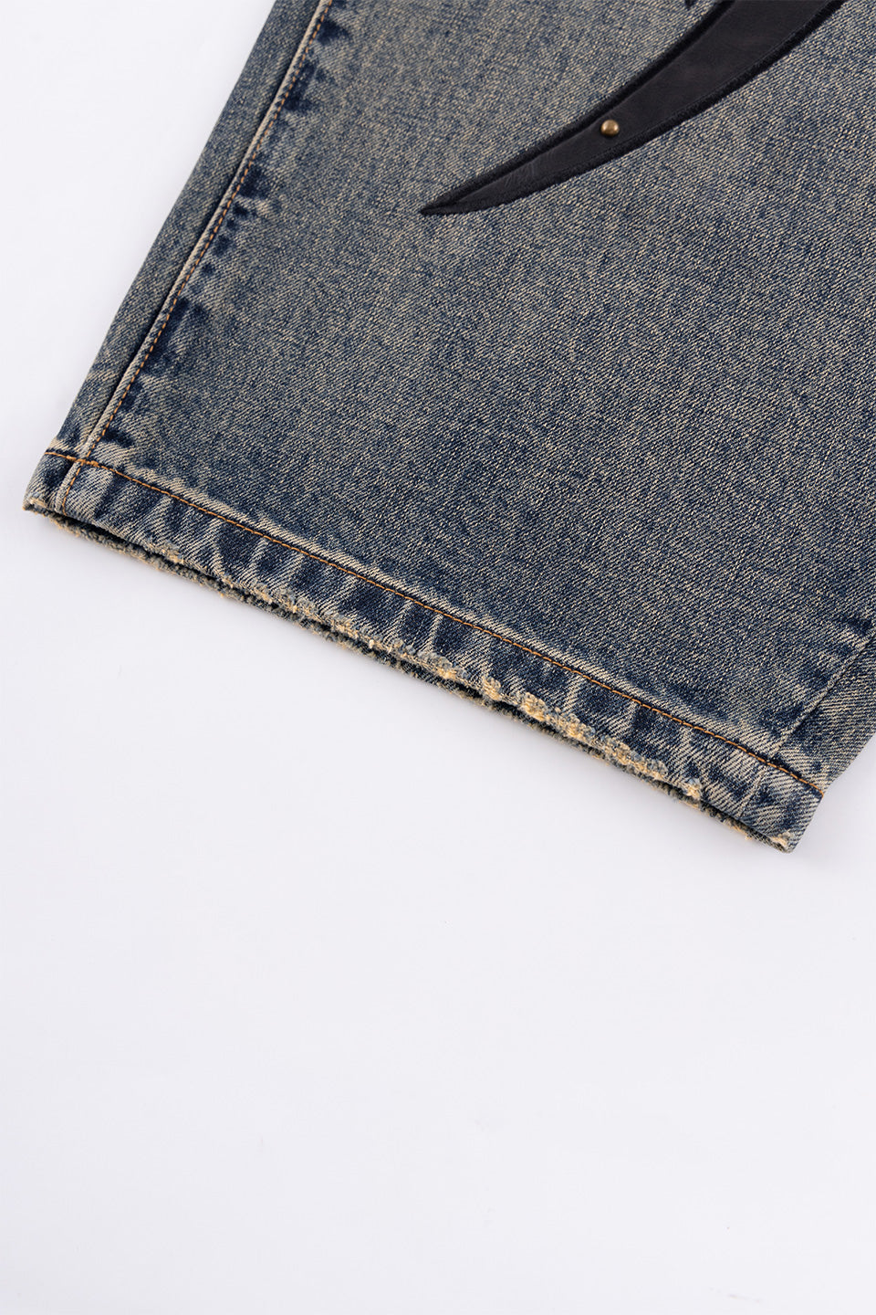 Studs Tribal Leather Patch Curve Denim