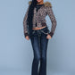 Leopard Baby Cross Fur Zip Hoodie - Cropped Fit Women'S