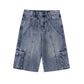 Switching Pierced Baggy Denim Shorts