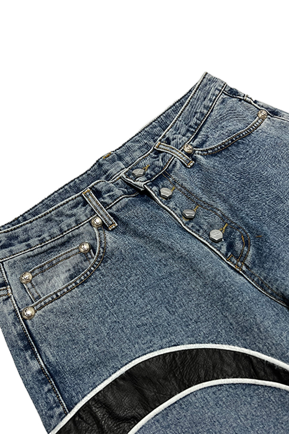 Tc Leather Washing Denim Pants