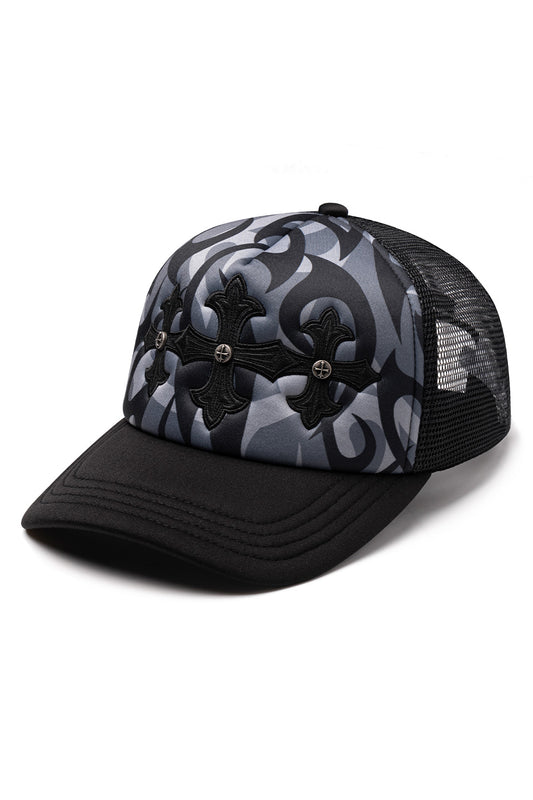 Tribal Camo Cross Leather Patch Mesh Cap