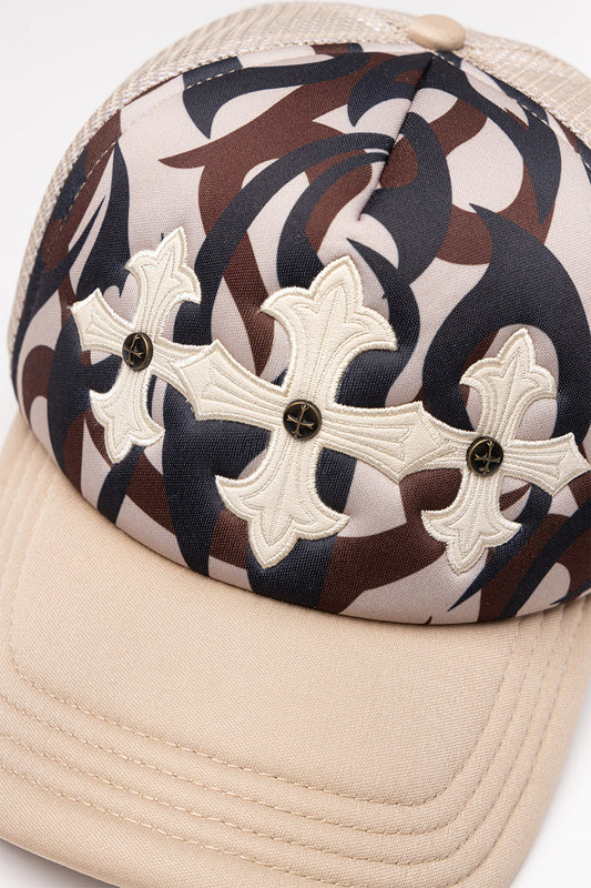 Tribal Camo Cross Leather Patch Mesh Cap
