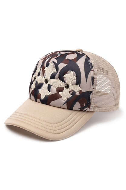 Tribal Camo Cross Leather Patch Mesh Cap